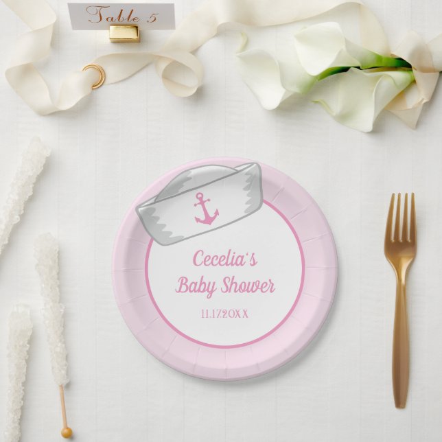 Sailor Hat Girl Nautical Baby Shower Pappteller (Hochzeit)