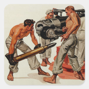Sailor Hunks Laden der Big Gun Quadratischer Aufkleber