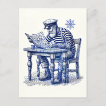 Sailor liest eine Zeitung am Tisch