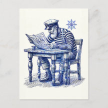 Sailor liest eine Zeitung am Tisch