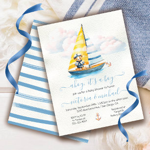 Sailor Nautical Ahoy Boy Baby Dusche Sailboat Einladung