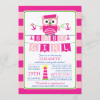 Sailor Owl Nautical Girl Baby shower Invitation