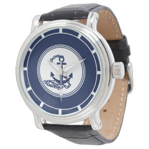 Sailor-Stil mit nautischem Blau und weißem Anker- Armbanduhr