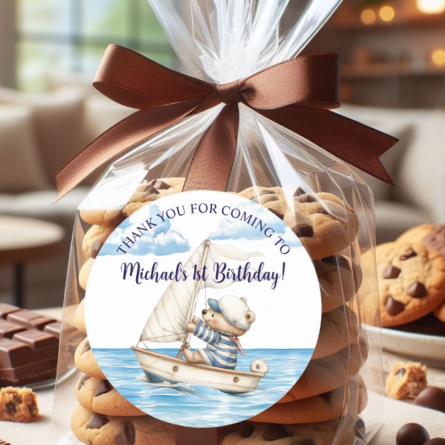 Sailor Teddy Bear Birthday Party Runder Aufkleber (Von Creator hochgeladen)