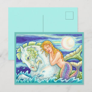 SAILOR'S FANTASY MERMAID RIDING MERHORSE, SEEPFERD POSTKARTE