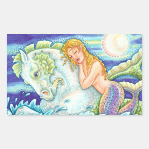 SAILOR'S FANTASY MERMAID RIDING MERHORSE, SEEPFERD RECHTECKIGER AUFKLEBER