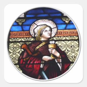 Saint Barbara gesteinigtes Glasfenster Quadratischer Aufkleber