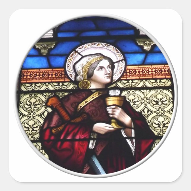Saint Barbara gesteinigtes Glasfenster Quadratischer Aufkleber (Vorderseite)