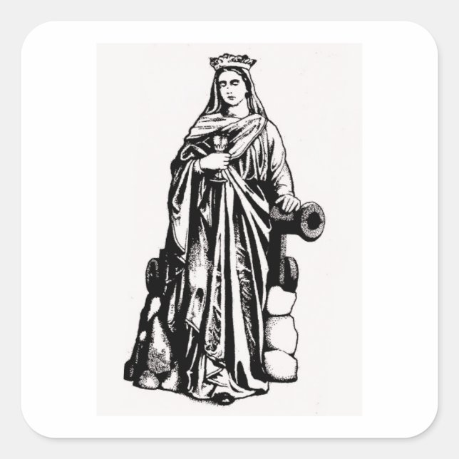 Saint Barbara mit Kalice und Kanone Quadratischer Aufkleber (Vorderseite)