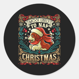 Saint Bernard am ehesten zum Nickerchen Weihnachts Runder Aufkleber