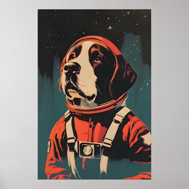 Saint Bernard Astronaut Poster, St Bernard Retro Poster (Vorne)