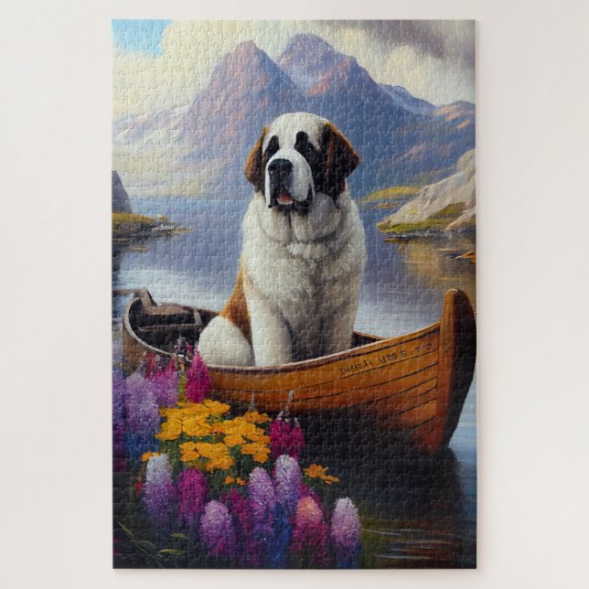 Saint Bernard auf dem Paddle: Ein Landschaftliches (Vertikal)