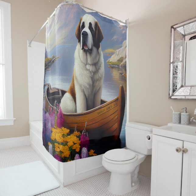 Saint Bernard auf dem Paddle: Ein Landschaftliches Duschvorhang (Beispiel)