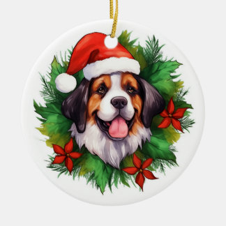 Saint Bernard Christmas Wreath Keramik Ornament