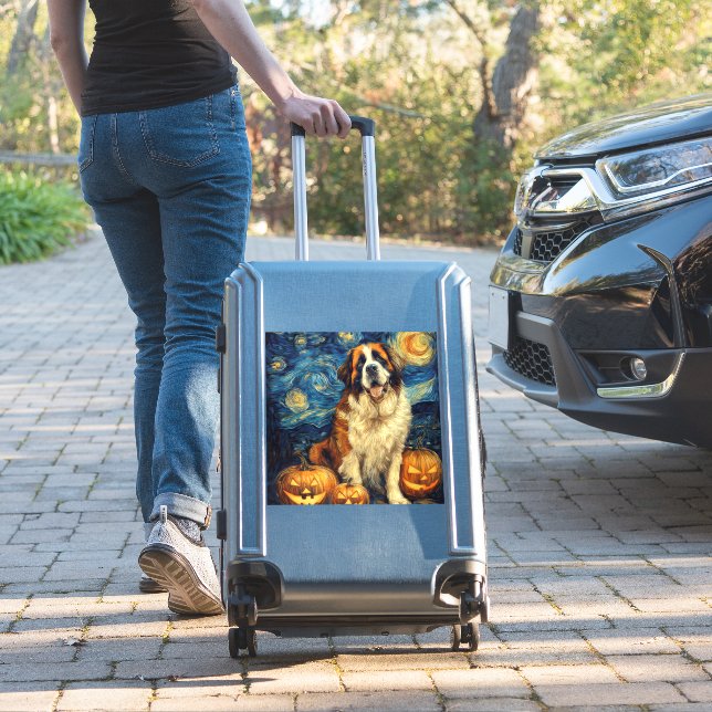 Saint Bernard Cute Dog Halloween Jack O Lantern Pu Aufkleber (Koffer Insitu)