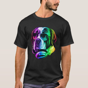 Saint Bernard DJ Kopfhörer Retro Musik Hunde Liebh T-Shirt