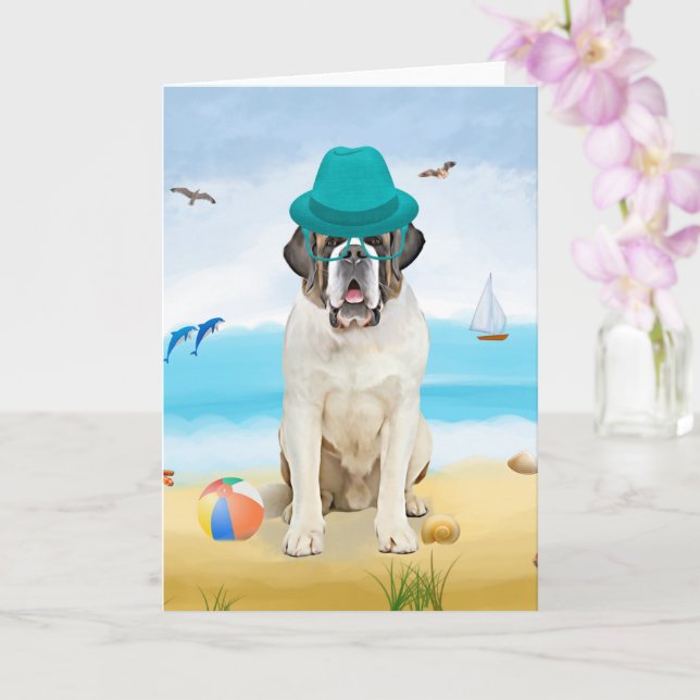 Saint Bernard Dog am Strand Karte (Orchidee)
