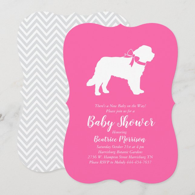 Saint Bernard Dog Babydusche Girl Pink Einladung (Vorne/Hinten)