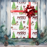 Saint Bernard Dog, Bird and Christmas Tree Geschenkpapier<br><div class="desc">The repeated pattern on this cute Christmas wrapping paper is an image of a beautiful Saint Bernard Dog wearing a red and white Santa hat. The dog sits among brightly wrapped gift packages beside a decorated Christmas tree. A bullfinch bird is landing on the tree behind it. Stylized red and...</div>