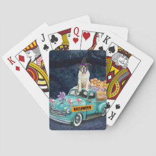 Saint Bernard Dog Halloween Lkw Beängstigende Nach Spielkarten