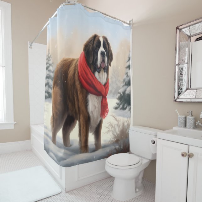 Saint Bernard Dog im Schnee Weihnachten Duschvorhang (Beispiel)