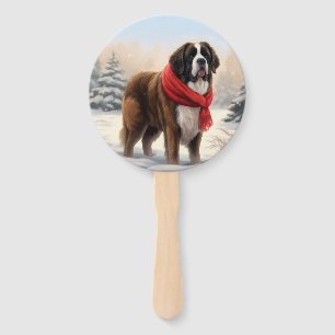Saint Bernard Dog im Schnee Weihnachten Fächer