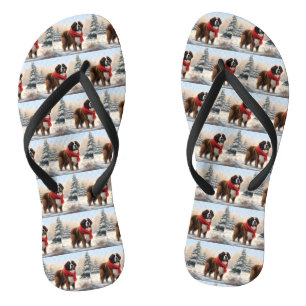 Saint Bernard Dog im Schnee Weihnachten Flip Flops