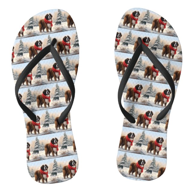 Saint Bernard Dog im Schnee Weihnachten Flip Flops (Fußbett)