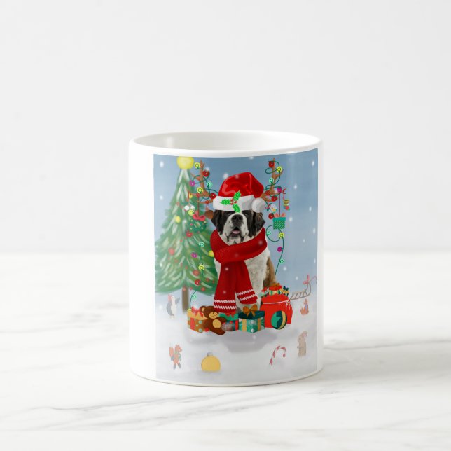Saint Bernard Dog im Schnee Weihnachten Kaffeetasse (Mittel)