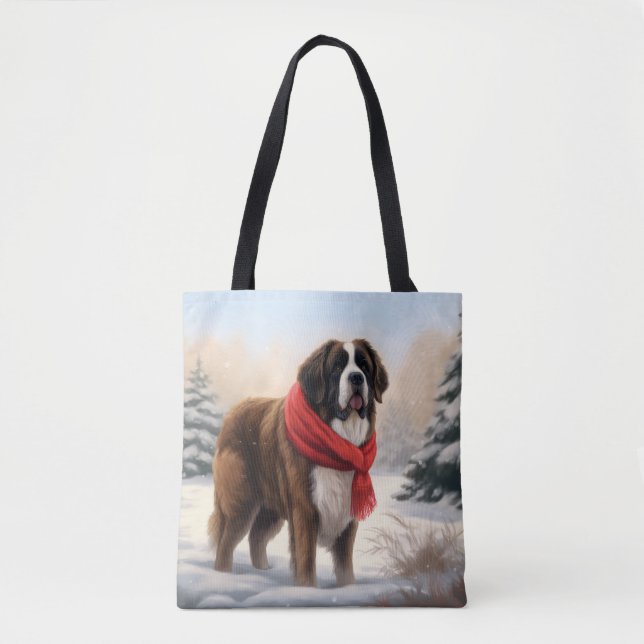 Saint Bernard Dog im Schnee Weihnachten Tasche (Vorderseite)