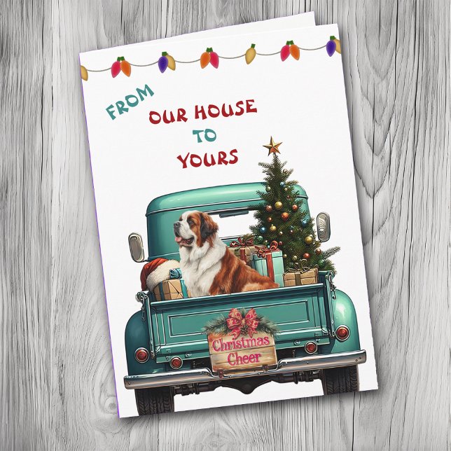Saint Bernard Dog Retro Farm Truck Carte de Noël (Créateur téléchargé)