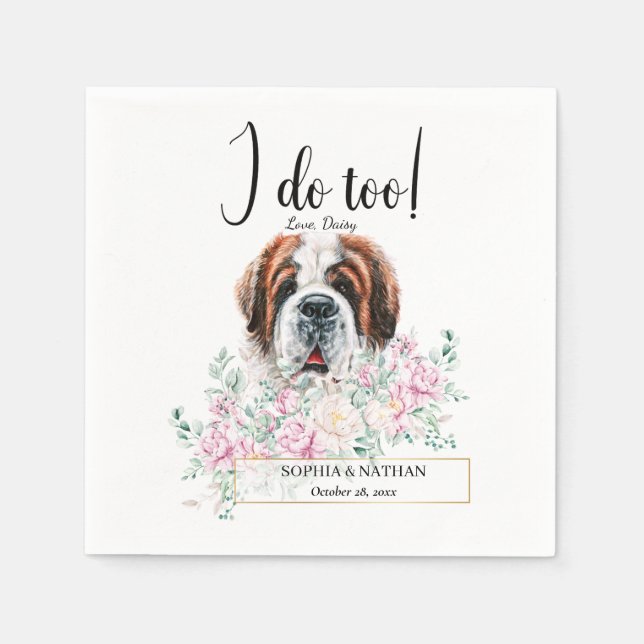 Saint Bernard Dog Wedding Cocktail Napkins Serviette (Vorderseite)