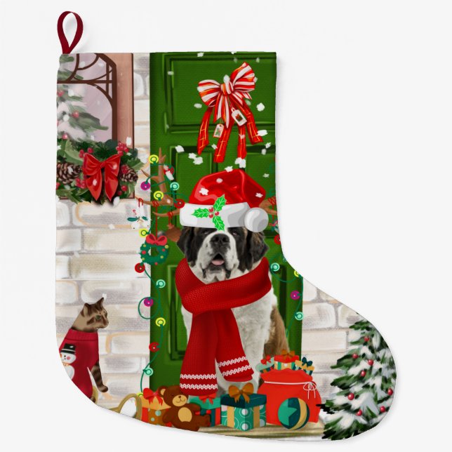 Saint Bernard Dog Weihnachten Großer Weihnachtsstrumpf (Vorderseite)