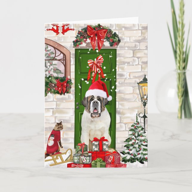 Saint Bernard Dog Weihnachten Karte (Vorderseite)