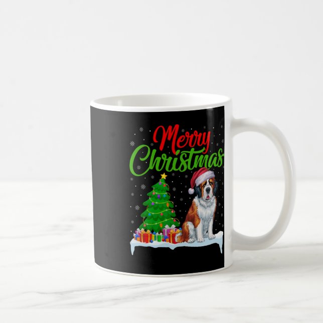 Saint Bernard Dog Weihnachtsbaum Lichter Funny Xma Kaffeetasse (Rechts)
