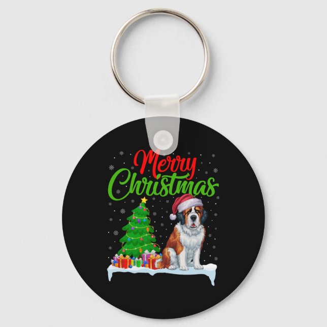 Saint Bernard Dog Weihnachtsbaum Lichter Funny Xma Schlüsselanhänger (Vorderseite)