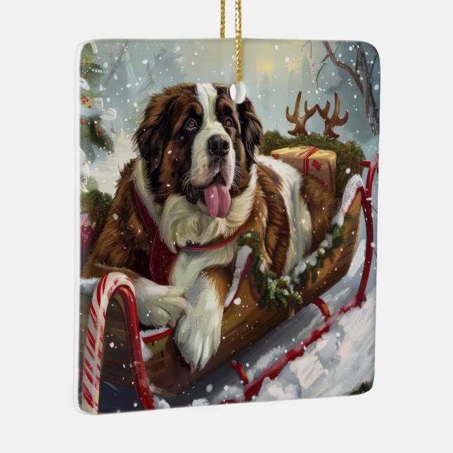 Saint Bernard Dog Weihnachtsfest Keramikornament (Rechts)