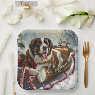 Saint Bernard Dog Weihnachtsfest Pappteller