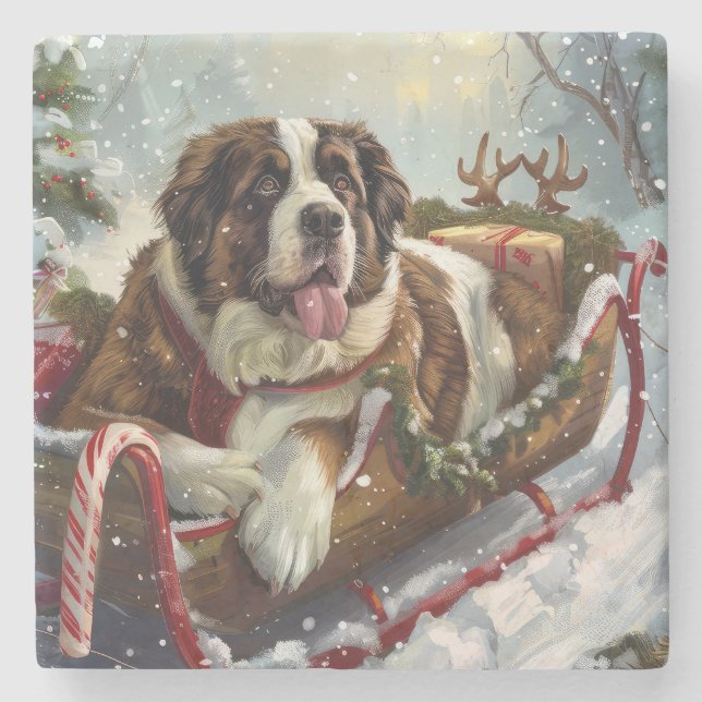 Saint Bernard Dog Weihnachtsfest Steinuntersetzer (Vorderseite)