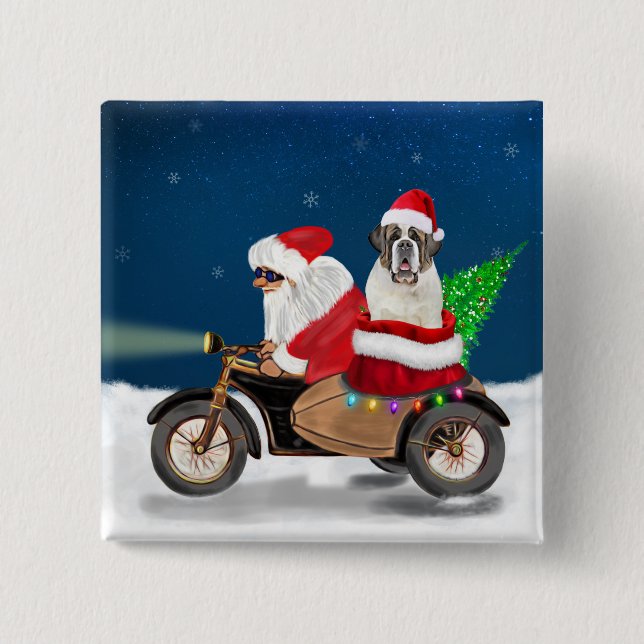 Saint Bernard Dog Weihnachtsmann Button (Vorderseite)