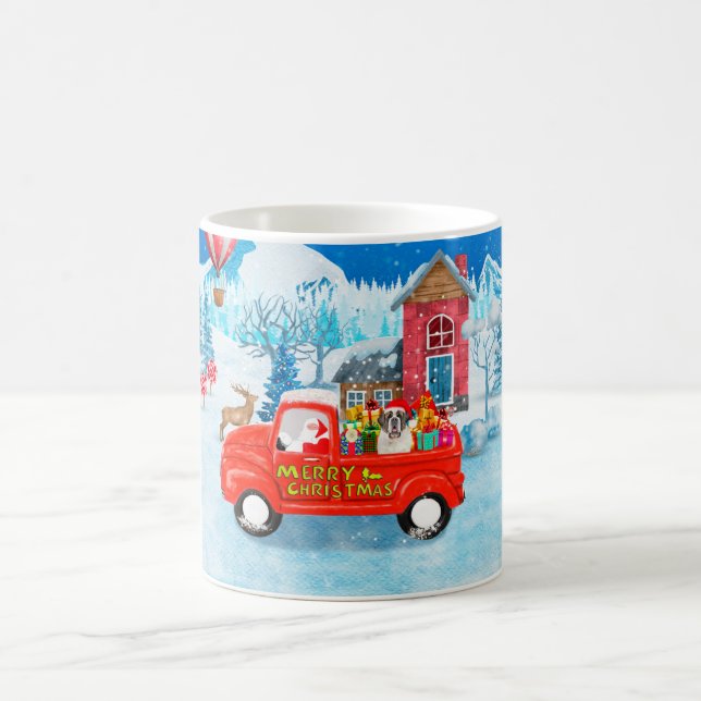 Saint Bernard Dog Weihnachtswagen Schnee Kaffeetasse (Mittel)