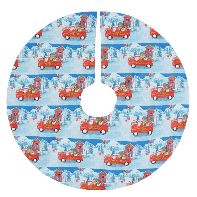 Saint Bernard Dog Weihnachtswagen Schnee Polyester Weihnachtsbaumdecke (Vorderseite)