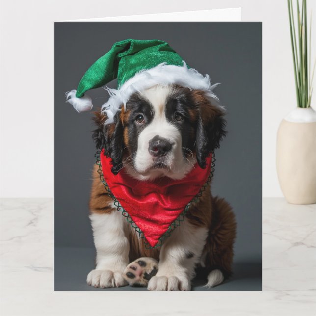 Saint Bernard Elf Welpe Weihnachtskarte Karte (Vorderseite)
