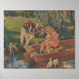 Saint Bernard, Enten, Kleines Mädchen im Boot Poster