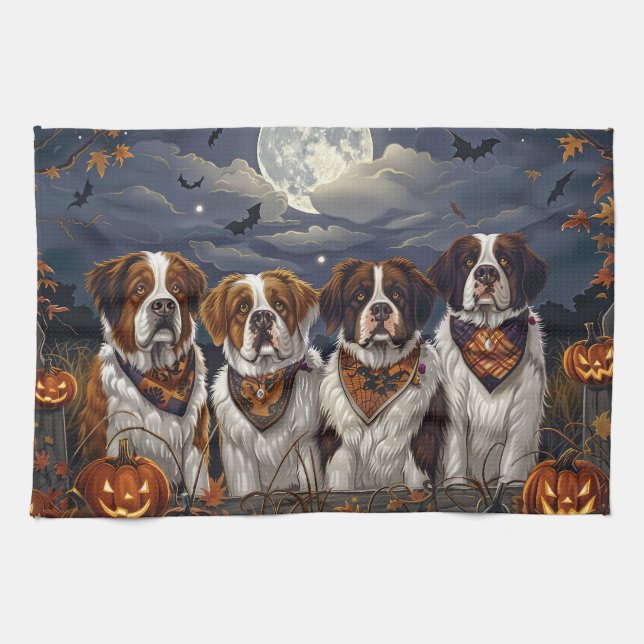 Saint Bernard Halloween Spooky Geschirrtuch (Horizontal)