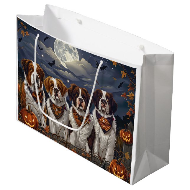 Saint Bernard Halloween Spooky Große Geschenktüte (Vorderseite Schrägansicht)