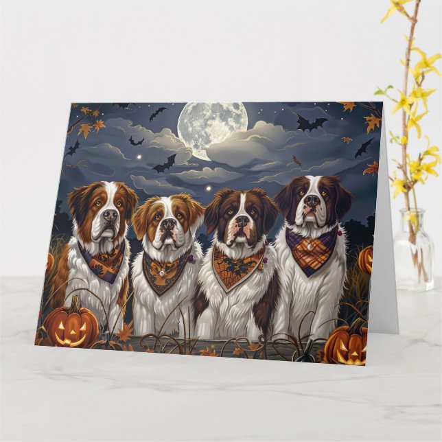 Saint Bernard Halloween Spooky Karte (Gelbe Blume)