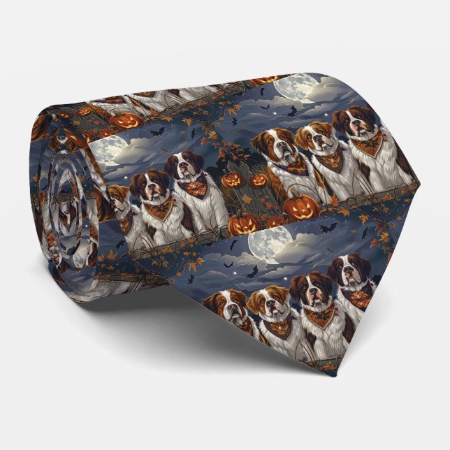 Saint Bernard Halloween Spooky Krawatte (Gerollt)