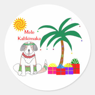 Saint Bernard Hawaiian Weihnachten Runder Aufkleber