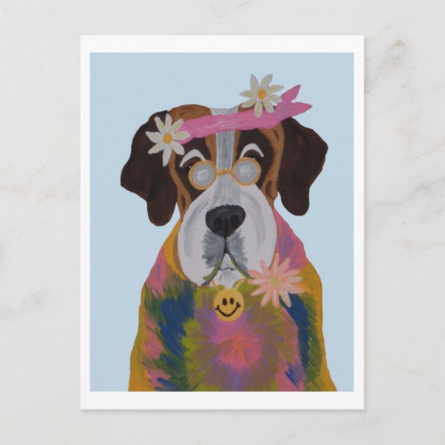 Saint Bernard Hippie Feiertagspostkarte (Vorderseite)